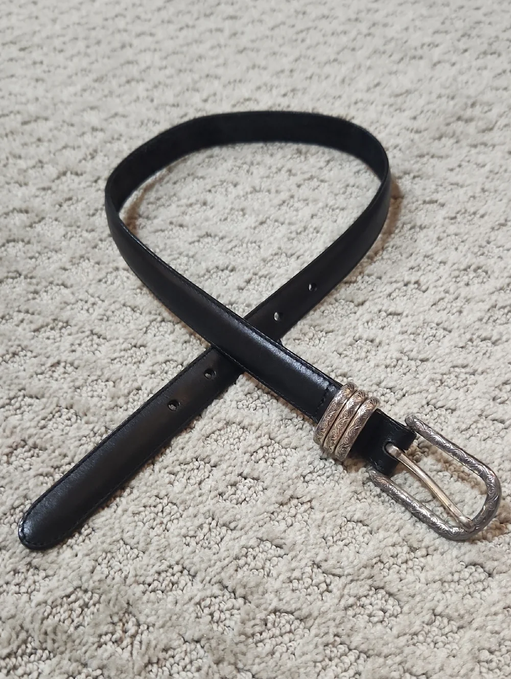 Brighton Smooth Classic Black Leather Belt with Embossed Silver Buckle Small